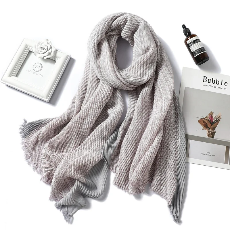 Элегантный хлопковый шарф модные плиссированные женские мягкие зимние теплые