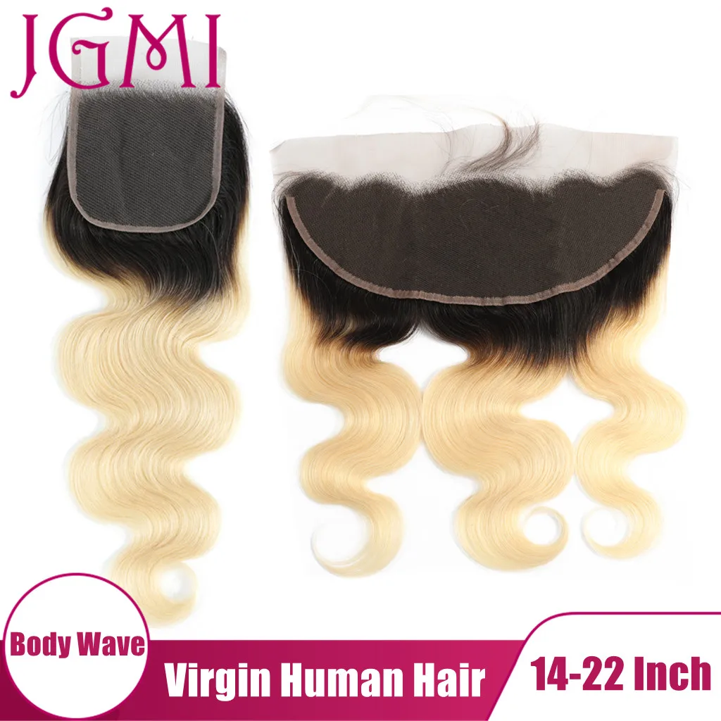 

JGMI Body Wave 613 Blonde Raw Virgin Human Hair 13x4 Swiss Lace Frontal Front 4x4 5x5 Closure for Black Women Ombre Black Blond