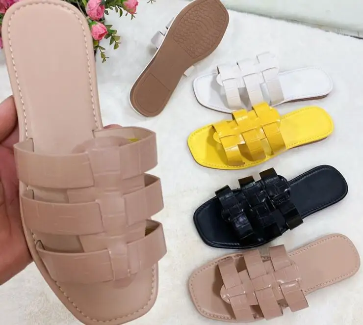 

hot-selling Luxury summer women's slippers leather jelly color sandals beach flat non-slip durable Fashion all-match flip flop