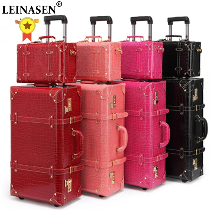 LEINASEN Retro Rolling Luggage Set Spinner Women Password Trolley 24 inch Suitcase Wheels 20 inch Vintage Cabin Travel Bag Trunk