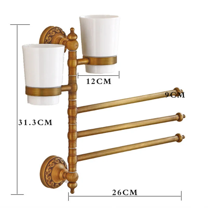 

Folding Movable Bath Towel Bars Copper Bathroom Towel Racks Antique Towel Hanger Wall Mounted 2-4 Layers Rotatable Towel Holder