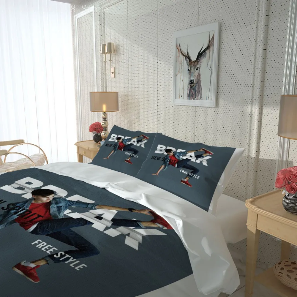 

With Letters Boy Bedding Home Textiles Duvet Cover And Pillowcase 3 Piece Set Bedroom Cover Bed Cover Bedding Grey Duvet Cover