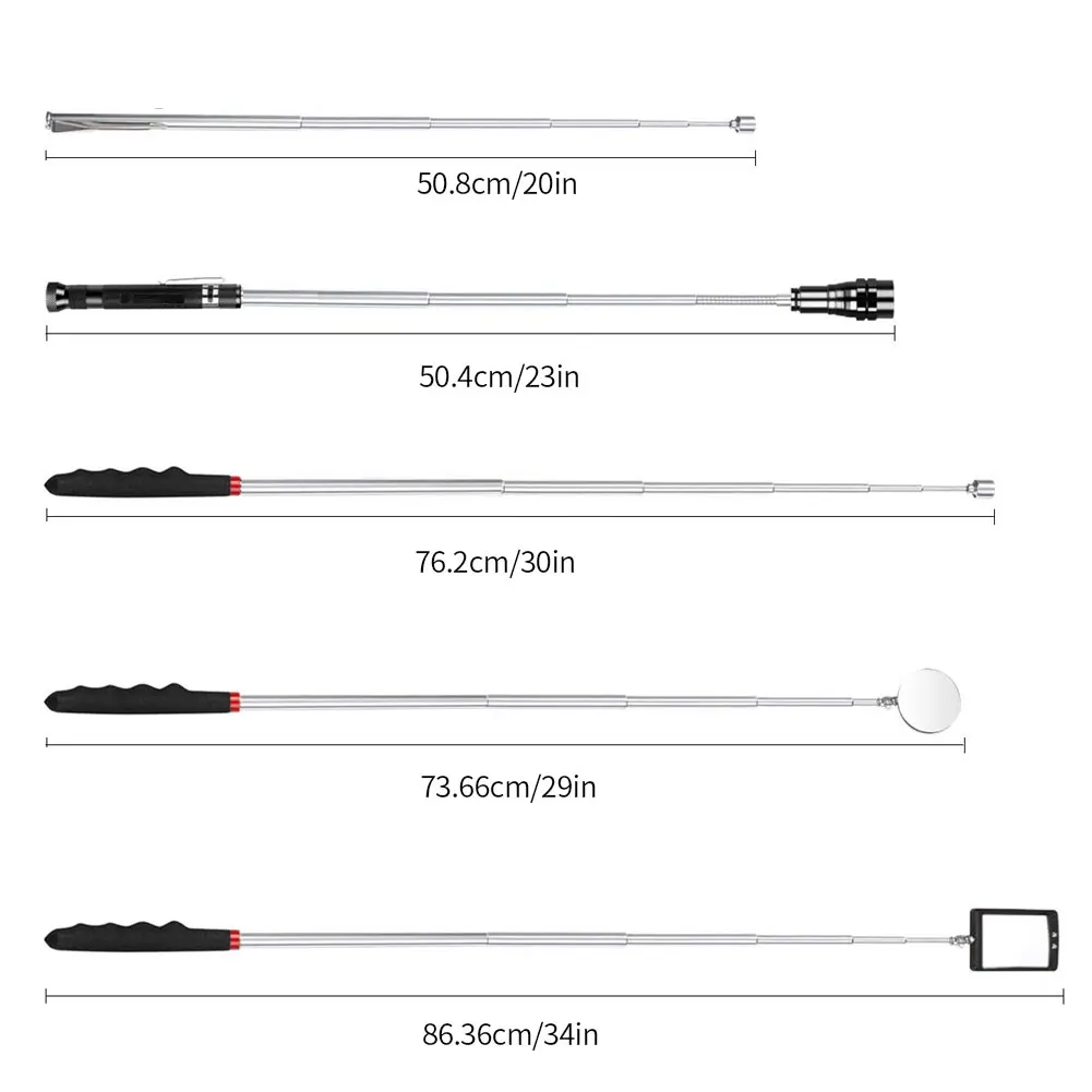 

5PCS Magnetic Telescoping Pick-up Tool Kit Stainless Steel Extendable Grabber Tool Set 360 Swivel Adjustable Inspection Mirror