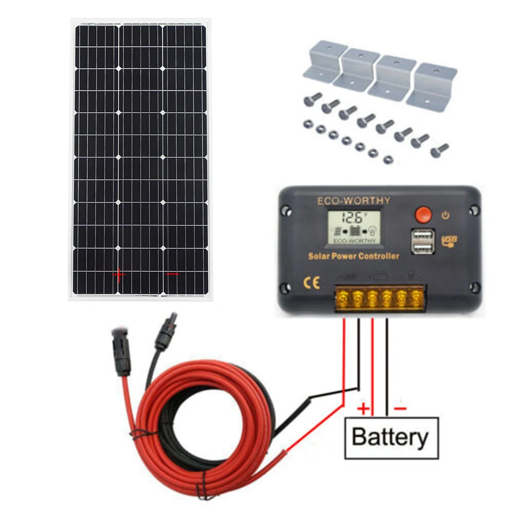 100w solar system ECOWORTHY солнечная панель 100 Вт 200 Вт 300 Вт 400 Вт 500 Вт комплект солнечных модулей 12 В 24 В вне сети для дома RV автомобиля кемпинга на открытом воздухе - Цвет: 100w solar system