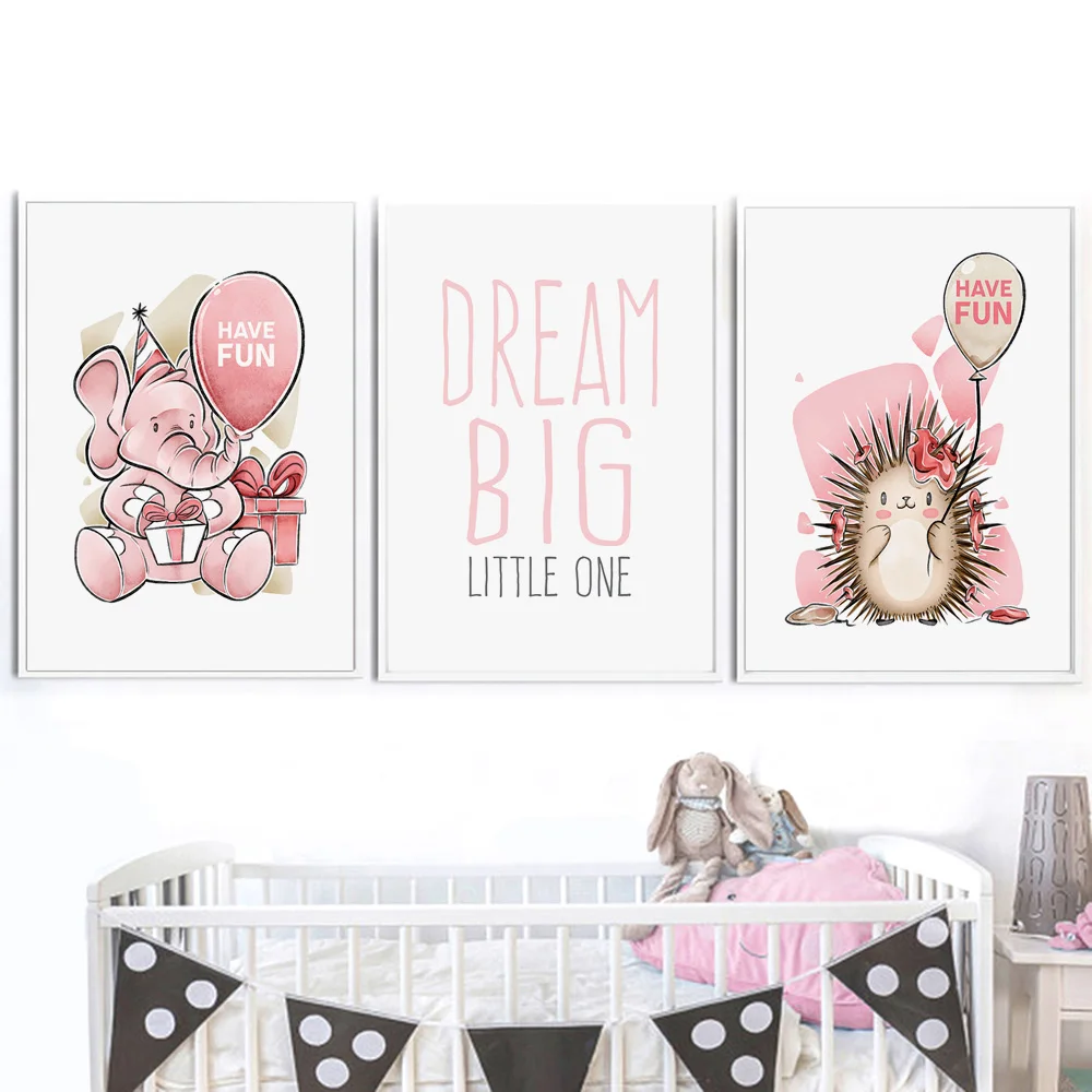 Розовые животные еж слон мечта большая стена искусство холст картины