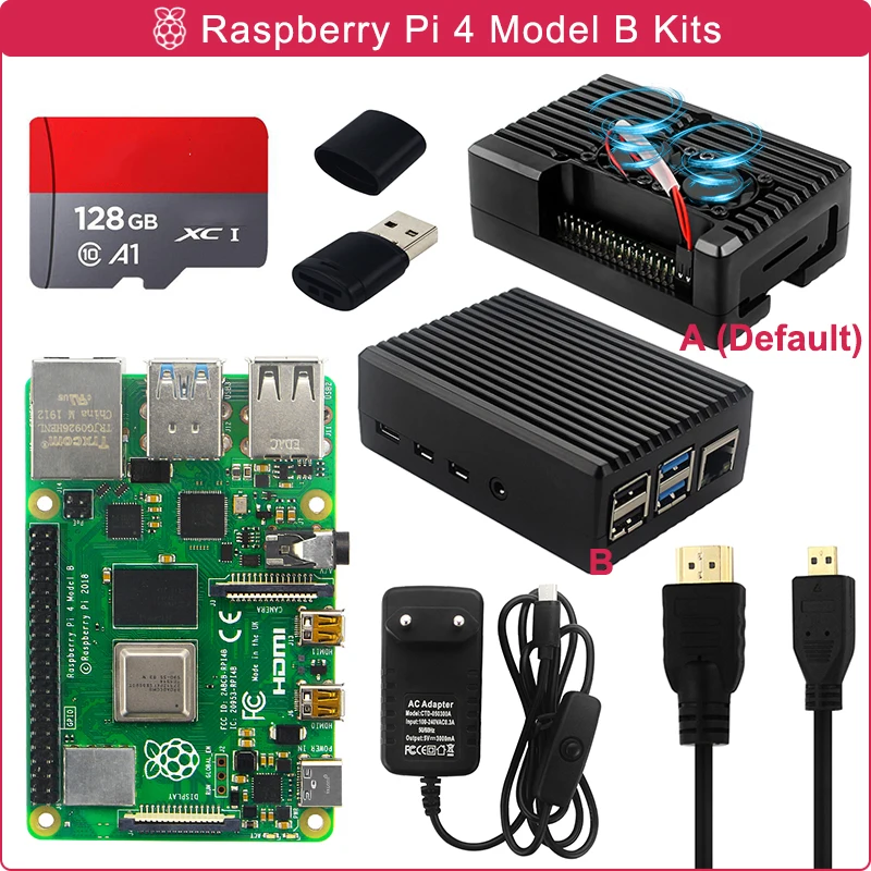 Видеокабель Raspberry Pi 4 Model B ОЗУ 2 ГБ 8 двойной вентилятор алюминиевый чехол источник