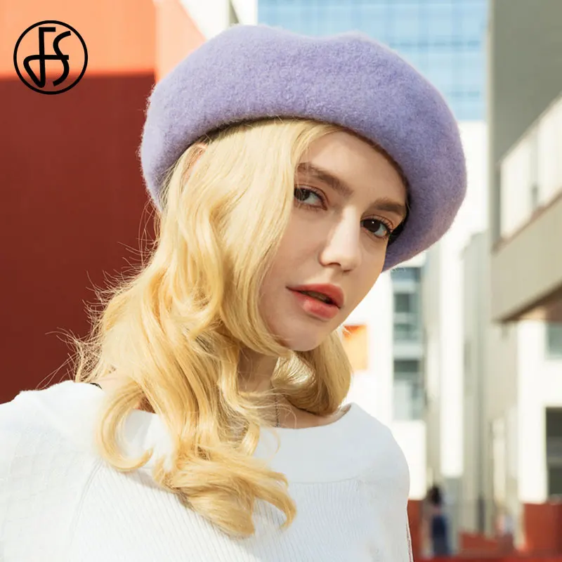 FS шерстяная женская зимняя шапка французский берет синяя винтажная женские