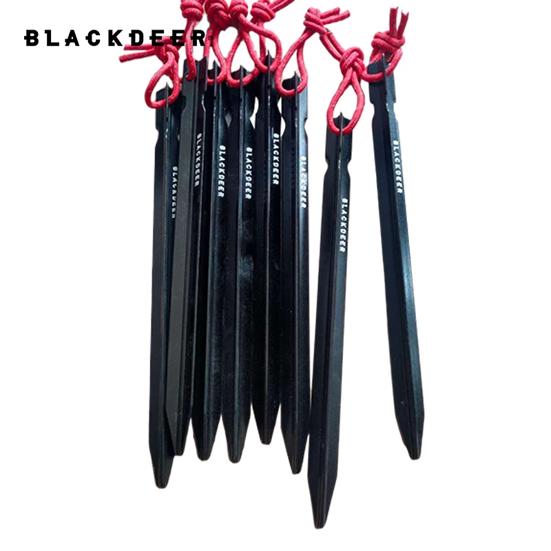 BLACKDEER 8pcs Camping Tent Pegs Aluminum Alloy Tent Nail Hiking Hook Nail Tent Stake guy line Wind rope buckle accessories