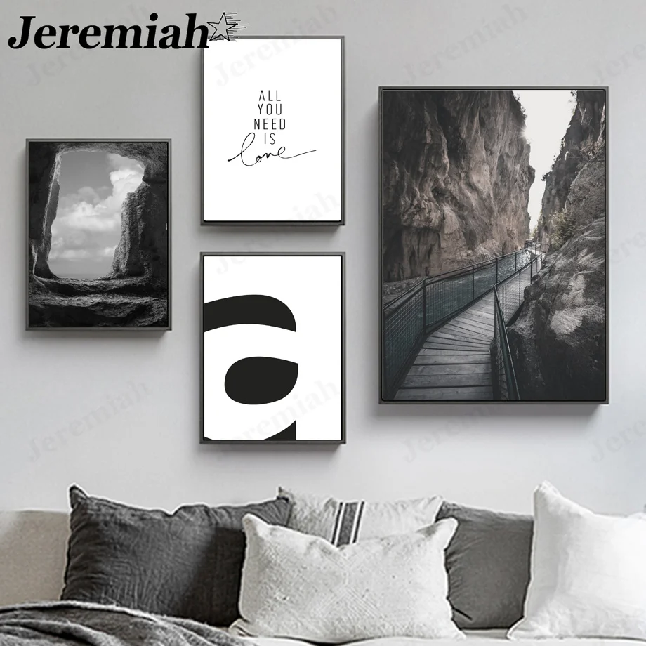 

Modern Abstract Cave Canvas Painting Simple Black and White Letter Poster Nordic Room Home Decoration Accessories Frameless