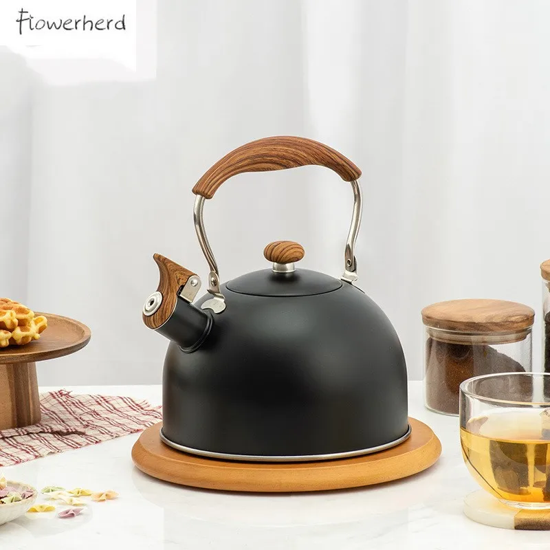 

2.5L Whistling Tea Kettle Tea Pot Wood Anti-scald Handle Stainless Steel Hot Water Kettle Teapot for All Stovetops Kitchenware