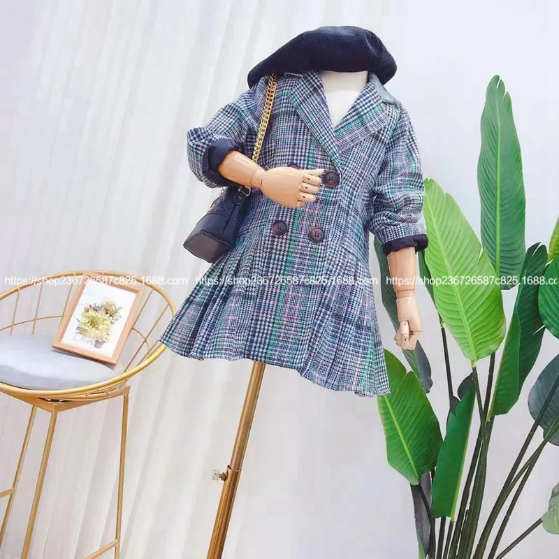Новинка Осень-зима 2019 двубортный тонкий костюм в ретро стиле для девочек длинное