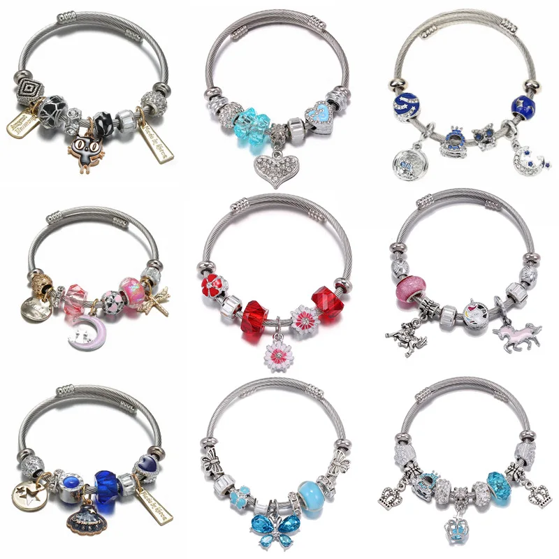 

Stainless steel bracelet collection series star cat horse butterfly shell flower cartoon Beaded open Bracelet Fashion Bracelet