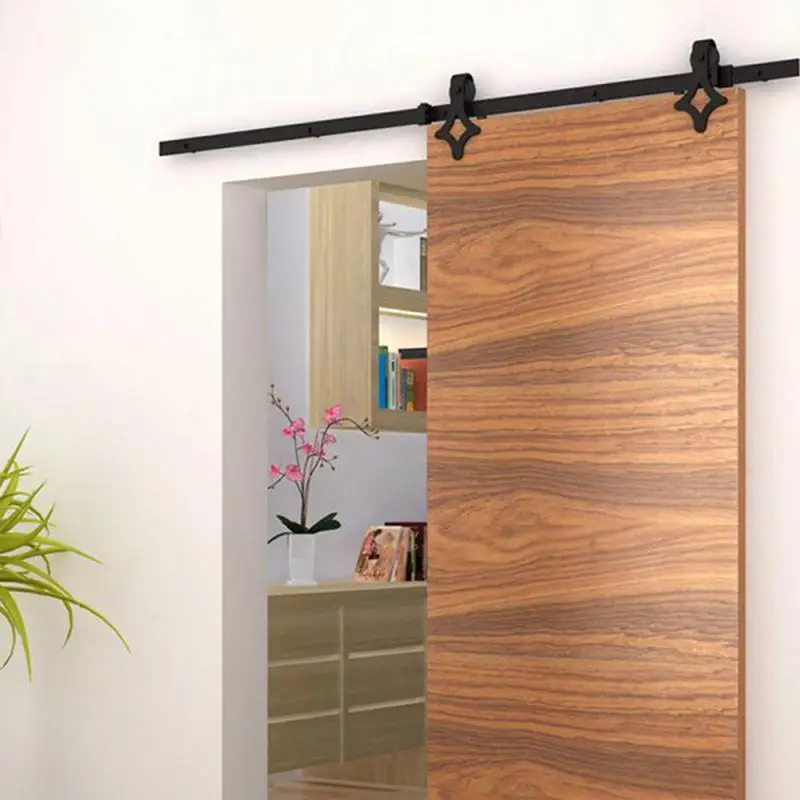 

1830mm 2000mm Sliding Track Length 200cm Barn Sliding Wood Door Hardware Set Steel Slide Rail Antique Track System Black HWC