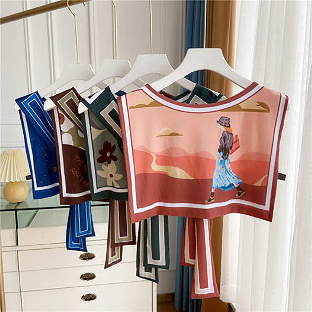 

Женский шелковый шарф с принтом молочного цвета в корейском и японском стиле