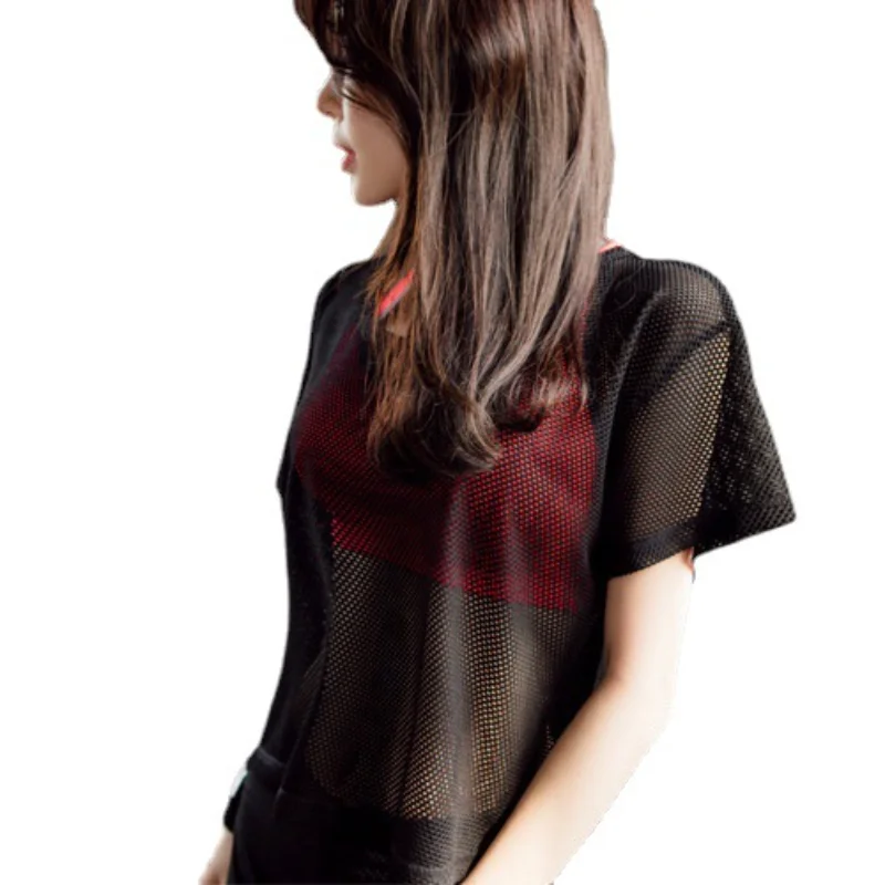 

New women's top short sleeve summer fitness women's loose running short sleeve top mesh breathable Yoga breathable top