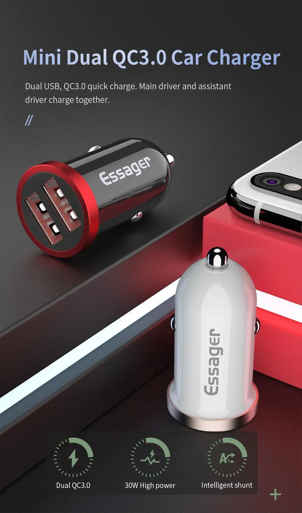 Автомобильное зарядное устройство Essager Quick Charge 4,0 3,0 USB для мобильного телефона iPhone Xiaomi 5A SCP QC4.0 QC3.0 QC type C PD автомобильное быстрое USB зарядное устройство