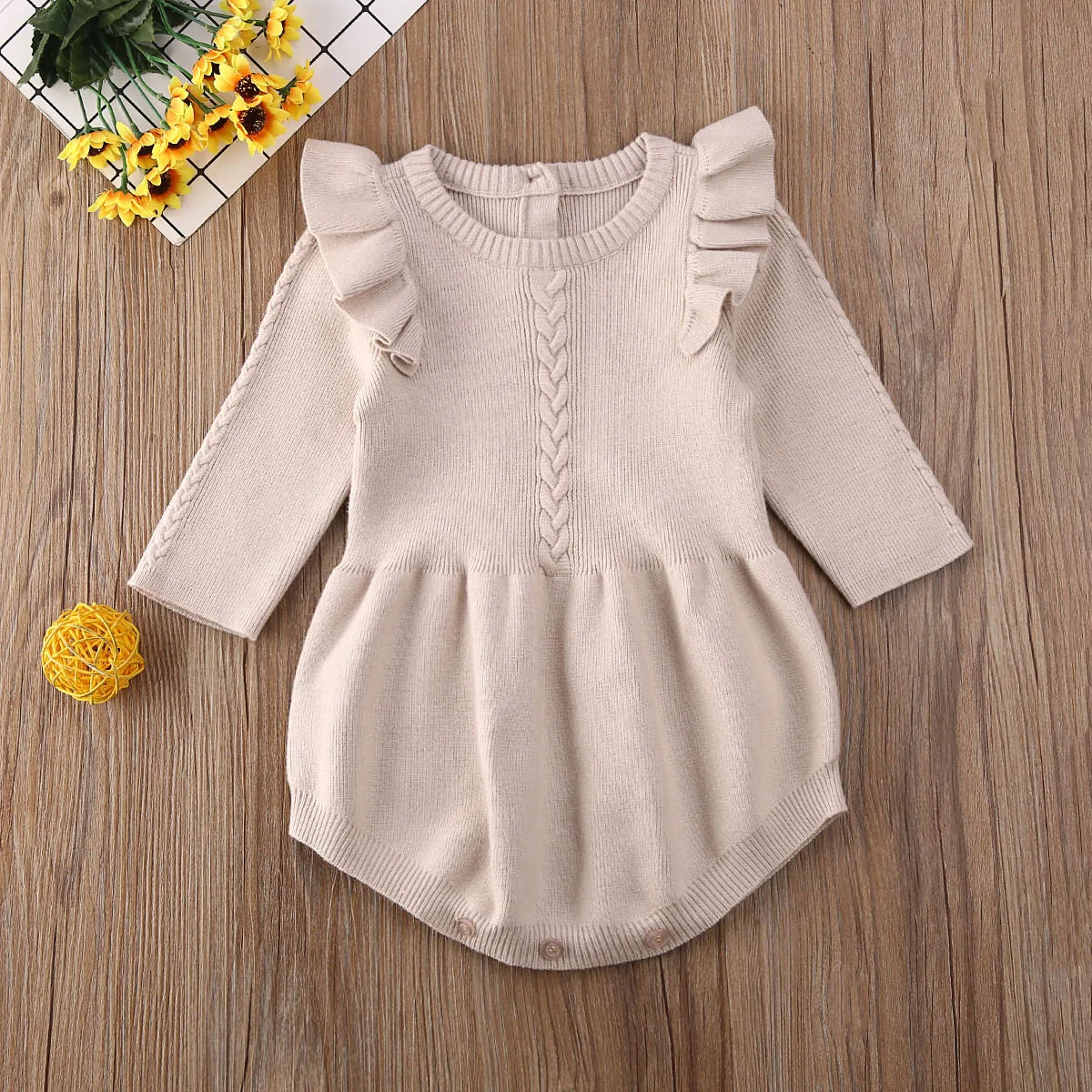 Infant Newborn Baby Girls Playsuit Knitted Spring 0-3Y Autumn Clothing Long Sleeve Solid Ruffled Jumpsuit Outfit | Детская одежда и