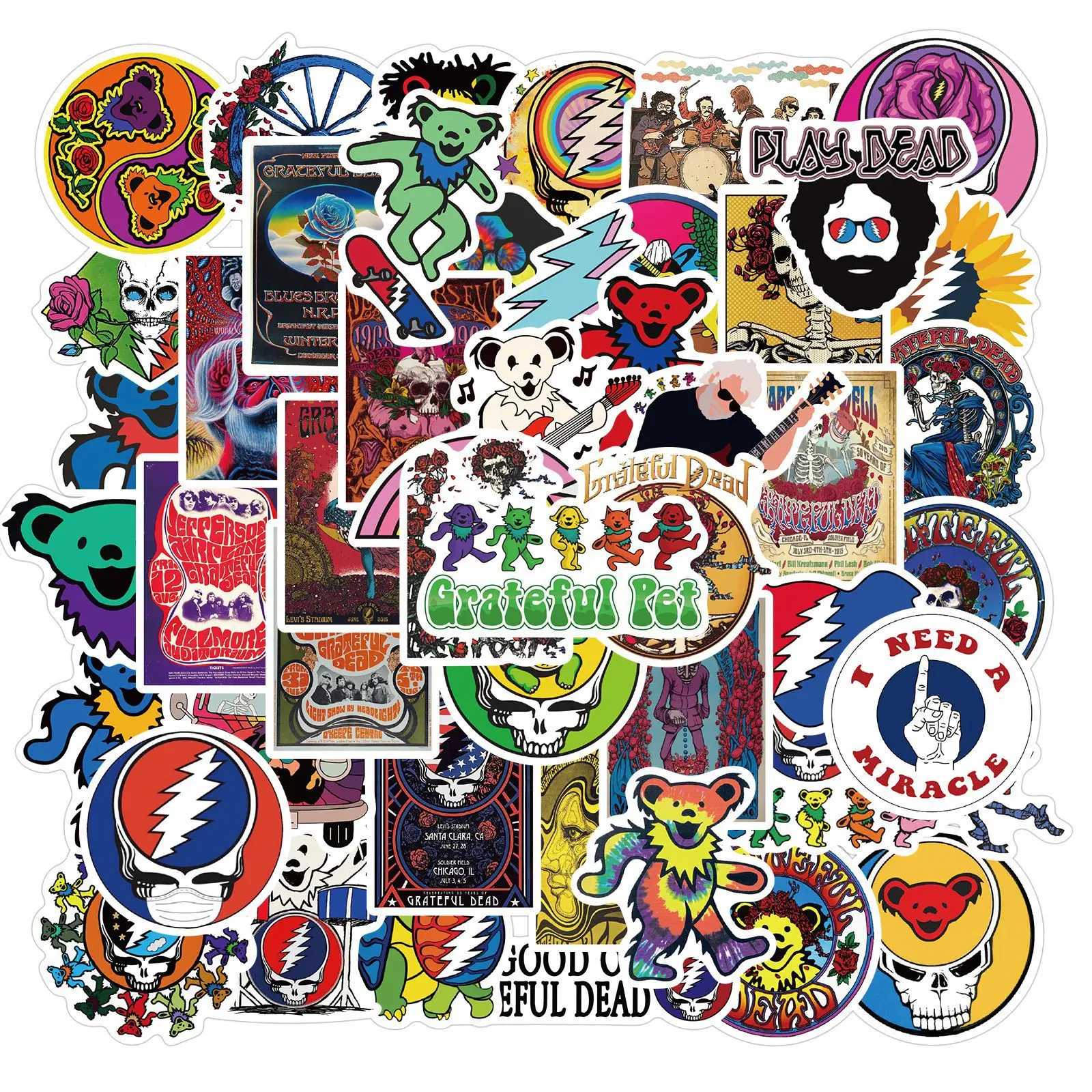 103050pcs grateful dead rock singers stickers for skateboard bicycle car laptop computer phone diy waterproof graffiti sticker free global shipping