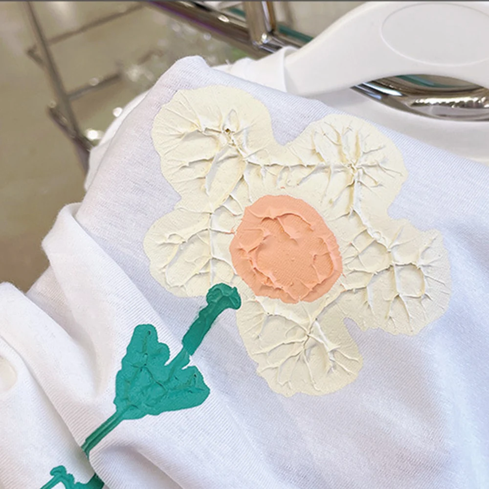 

children clothes girl Western style flower baby girl summer clothesRound collar made of pure cottonfunny t shirtsFun Cute Top