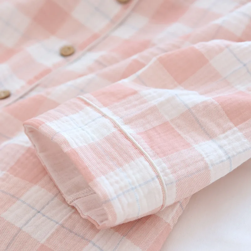 

New Cotton Nightgown Women Spring Summer Cotton Crepe Dress Female Plaid Thin Pajamas Long-sleeved Loose Soft Nightdress