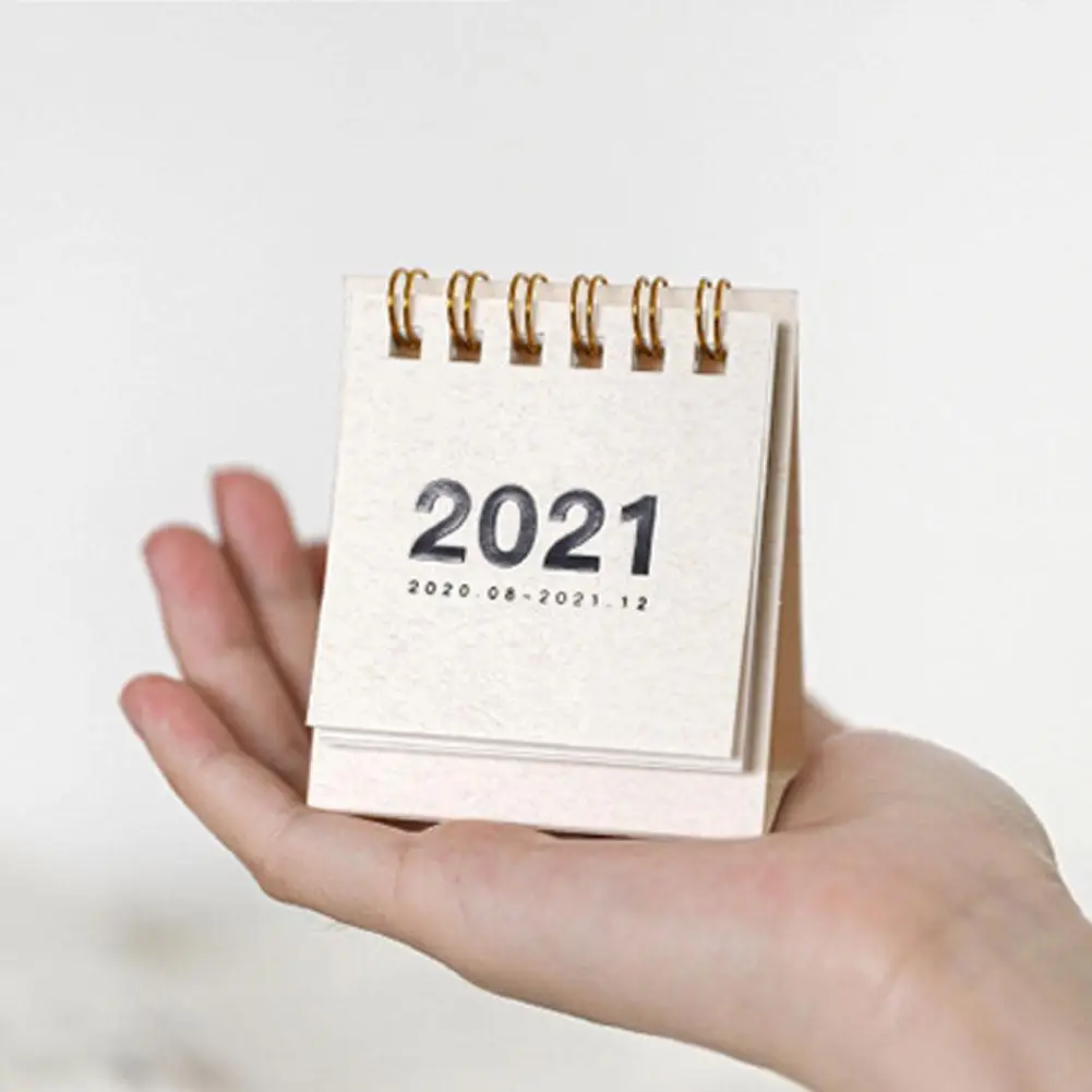

2021 New Year Mini Desk Calendar Simple Desk Coil Notepad Schedule Paper Calendar Kraft Desk Calendar School Daily Supplies D9U9