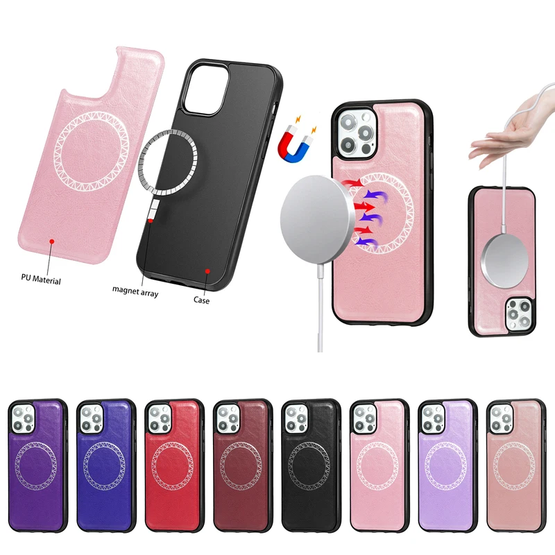 

Luxury Leather TPU Frame Magsafe Case For iPhone 12 Pro Max Mini Full Protection Shockproof Cover Charging Magsaf Case