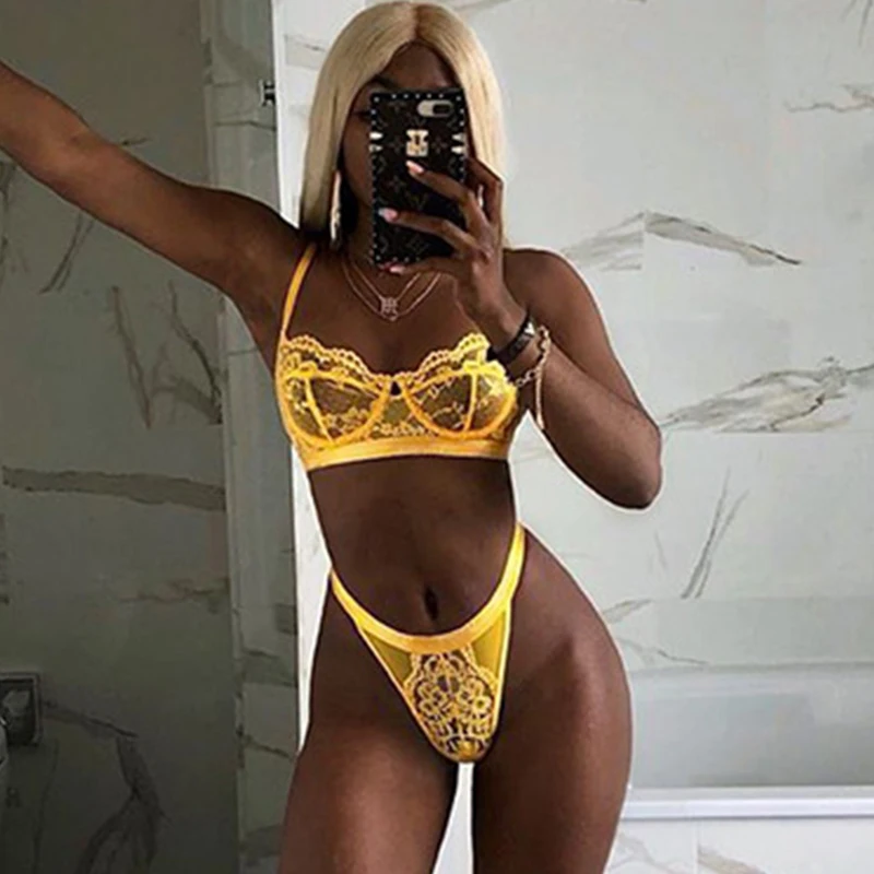 Женский кружевной комбидресс желтый прозрачный с цветочной вышивкой 2021|Боди| |