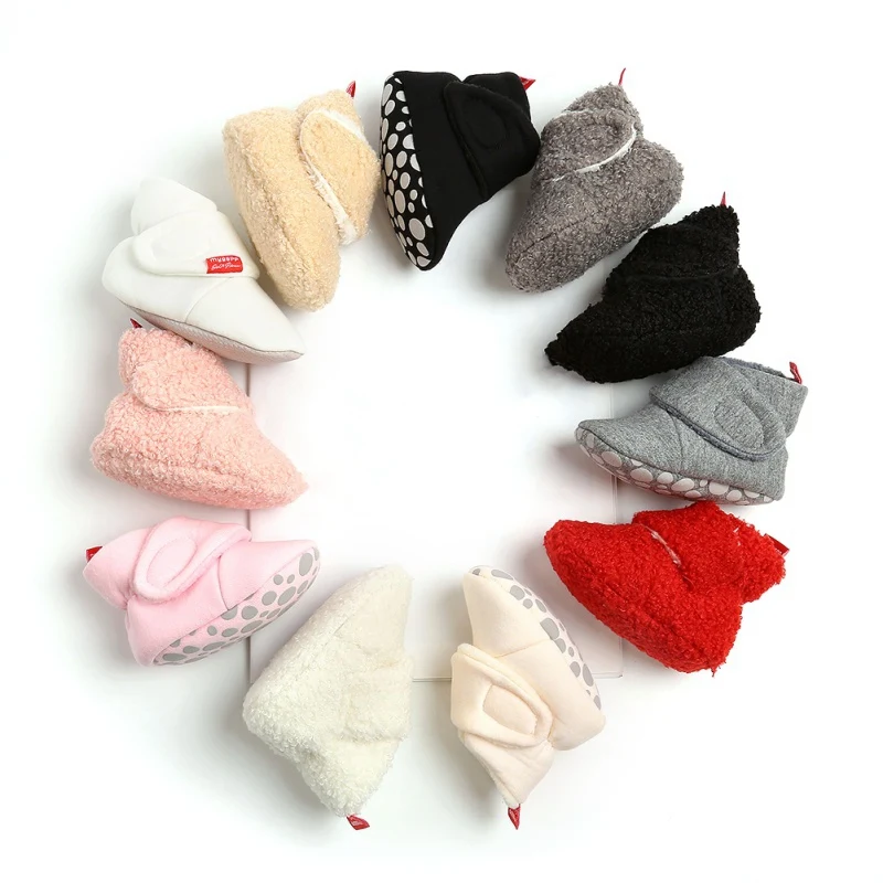 Botas de nieve para beb&eacute; reci&eacute;n nacido, ni&ntilde;o y ni&ntilde;a, zapatos de invierno de retales de felpa de Cachemira s&oacute;lida, zapatos de cuna c&aacute;lidos de fondo suave a la moda-0