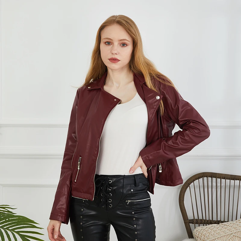 

Крутая Женская куртка из искусственной кожи, пальто с длинным рукавом, приталенное пальто на молнии, осенняя короткая куртка на молнии, одно...