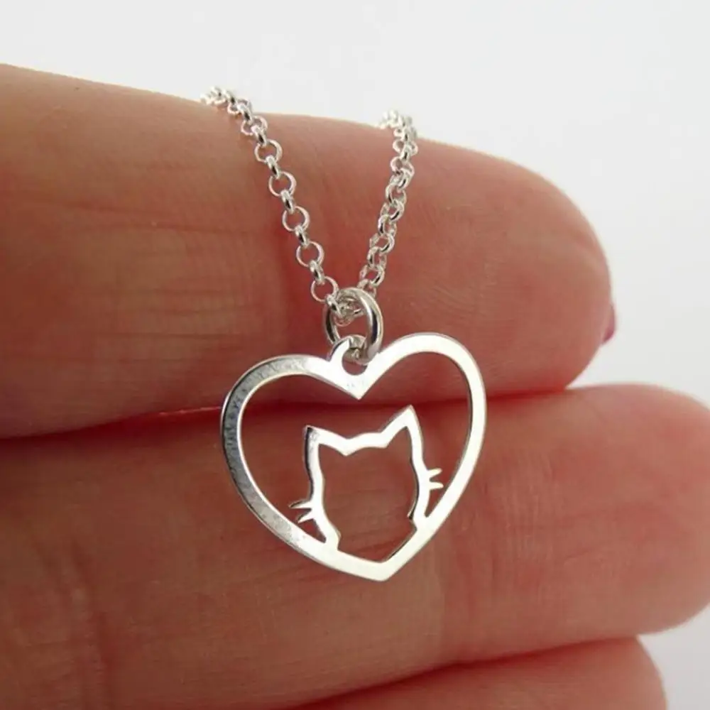 

Korean Girl Series Peach Heart Cat Necklace Pendant Minimalist Lover Gift Fine Neck Chain Charm Temperament Decor Jewelry