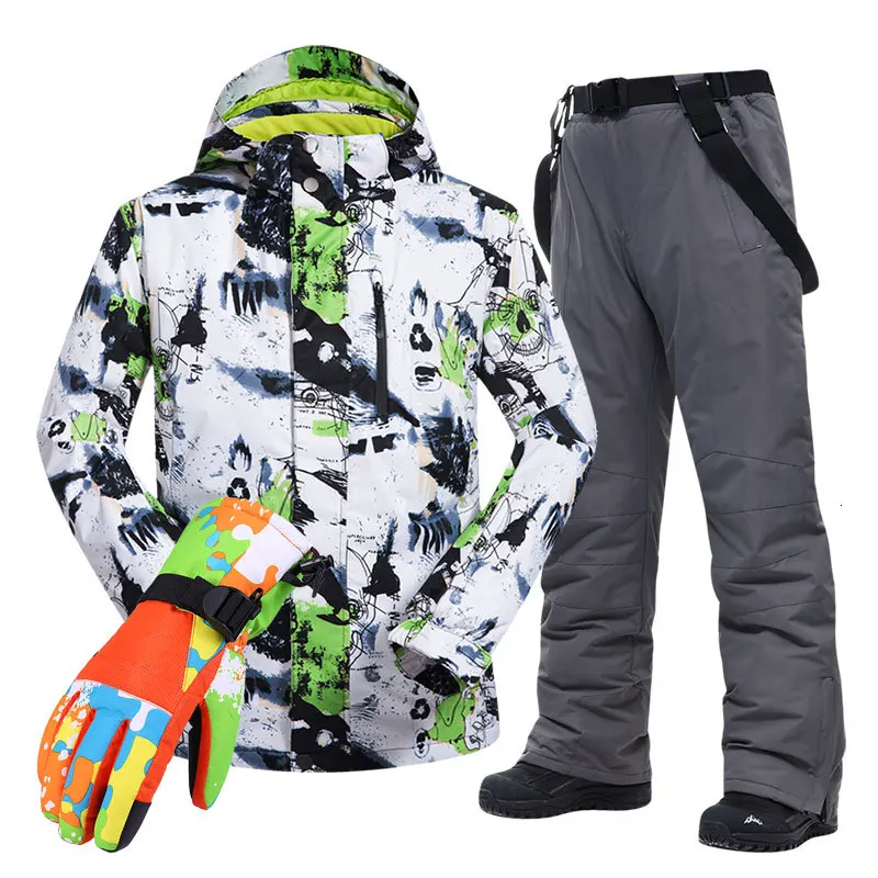 Large men's ski combination-30 temperature waterproof glass cutting fan winter mountaineering top and pants together | Спорт и