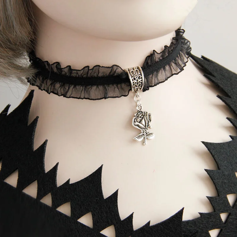 

New personality exaggerated vampire goth dark choker necklace rose flower pendant lolita necklace hand jewelry gift wholesale