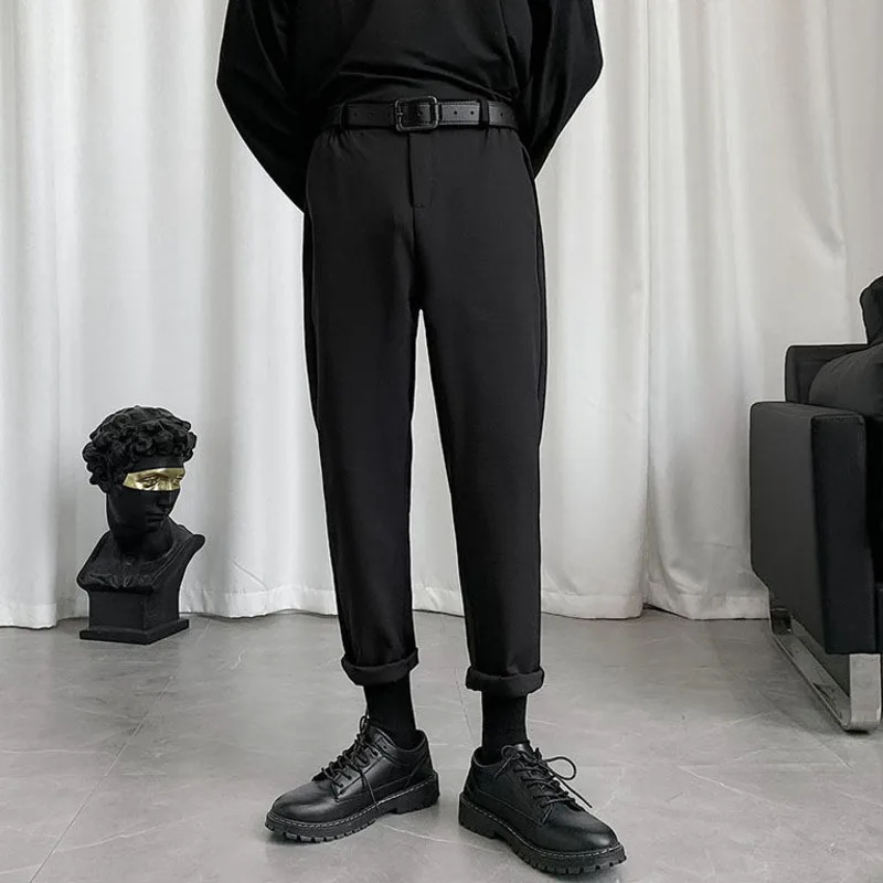 Летние черные повседневные брюки мужские узкие модные деловые прямые уличная