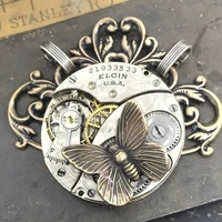 creative unisex butterfly insect with mechanical gears wings diy women men steampunk pendant metal necklace