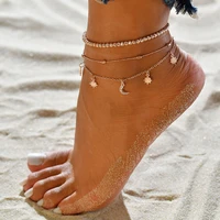yada new beach stars moon charm anklets bracelet gold for women handmade foot barefoot sandals double layer chain ankle at200006