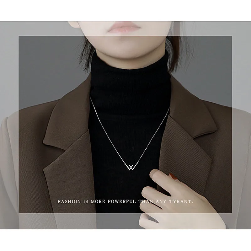 

2021New Style Lletter W Collares Para Mujer Alloy Necklace Zircon Fashion Jewellery Silver Golden Party Birthday Present For Her