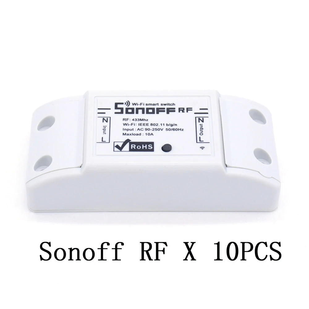 SONOFF RF 10PCS SONOFF RF WiFi беспроводной выключатель прерыватель 433 МГц RF приемник Интеллектуальный DIY пульт дистанционного управления для умного дома 10A - Комплект: SONOFF RF 10PCS