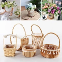 natural rattan woven portable flower basket fruit basket portable hand for wedding party arrangement planting home storage decor