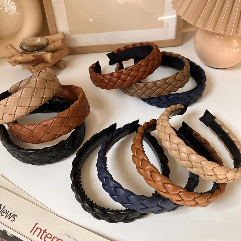 

Wide-brimmed PU Leather Hairbands Weaving Headband for Women Girls Hair Band Female Hair Accessories Handmade Head Hoop Bezel