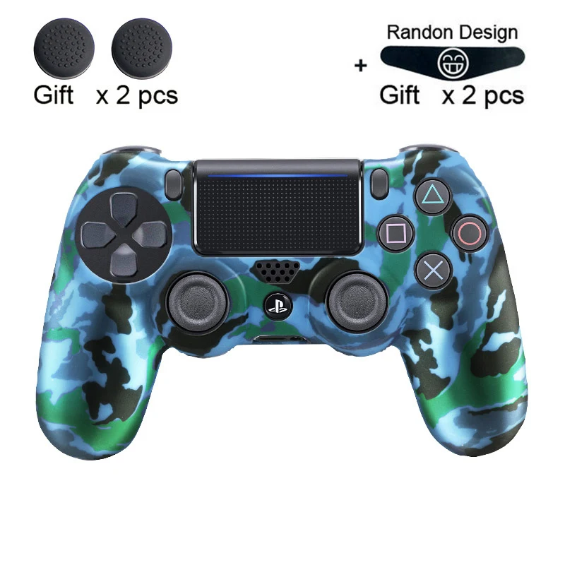 Мягкий гибкий силиконовый чехол, защитный чехол для Playstation 4 PS4 Pro Slim, светодиодный светильник, наклейка, 2 шт., ручка+ светодиодный чехол - Цвет: blue Camo