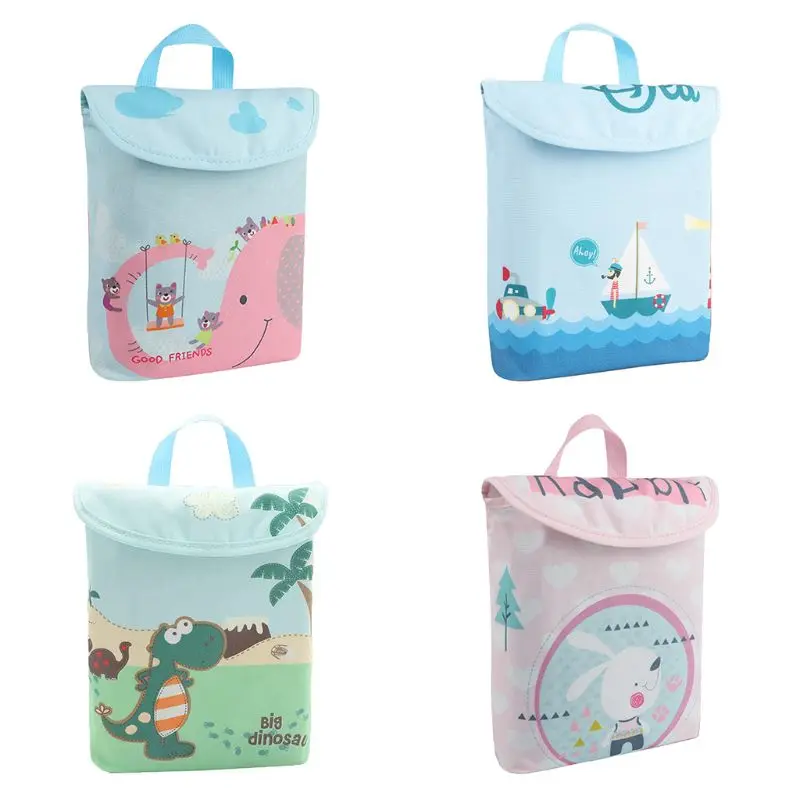 

Double Layer Infant Diapers Storage Bag Cartoon Printed Waterproof Portable Reusable Nappies Organizer T8ND