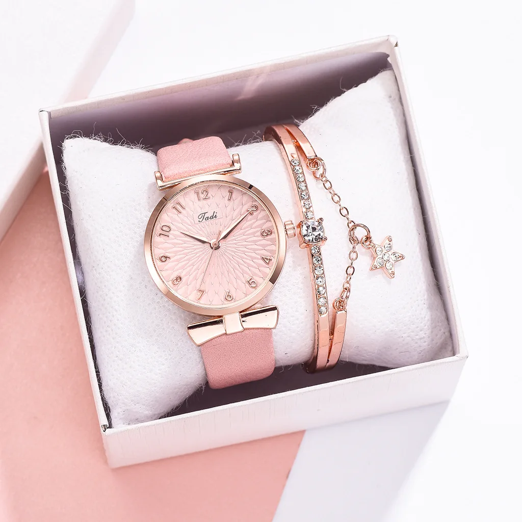 

Luxury Women Bracelet Quartz Watches For Women Leather Watch Ladies Sports Dress Pink Dial Wrist Watch Clock
