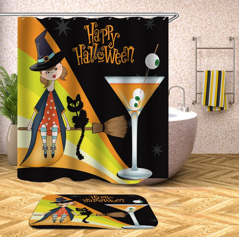 Занавеска для душа на Хэллоуин с тыквой ведьмой водонепроницаемая занавеска