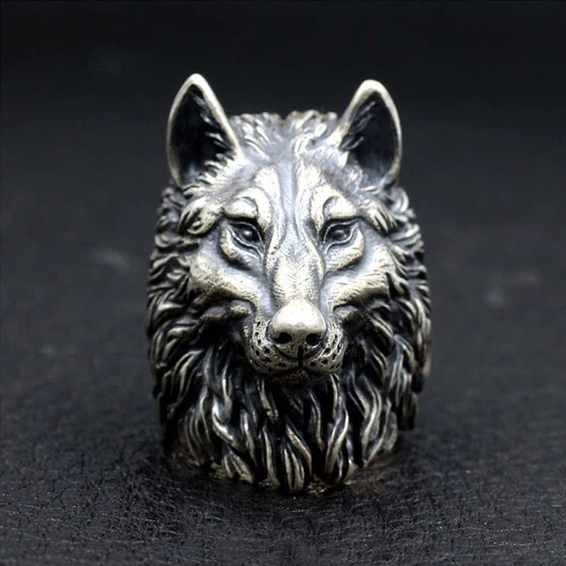

Gothic Retro Ancient Egypt Domineering 3D Realistic Wolf Head Men's Ring Hip Hop Punk Style Size 7-13