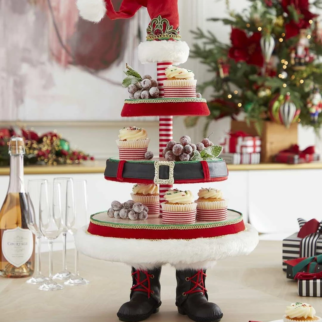 Estante para aperitivos de &aacute;rbol de Navidad, adornos artesanales de resina de Navidad, bandeja port&aacute;til, soporte para pastel, decoraci&oacute;n de pastel, mesa de postre de Navidad-0