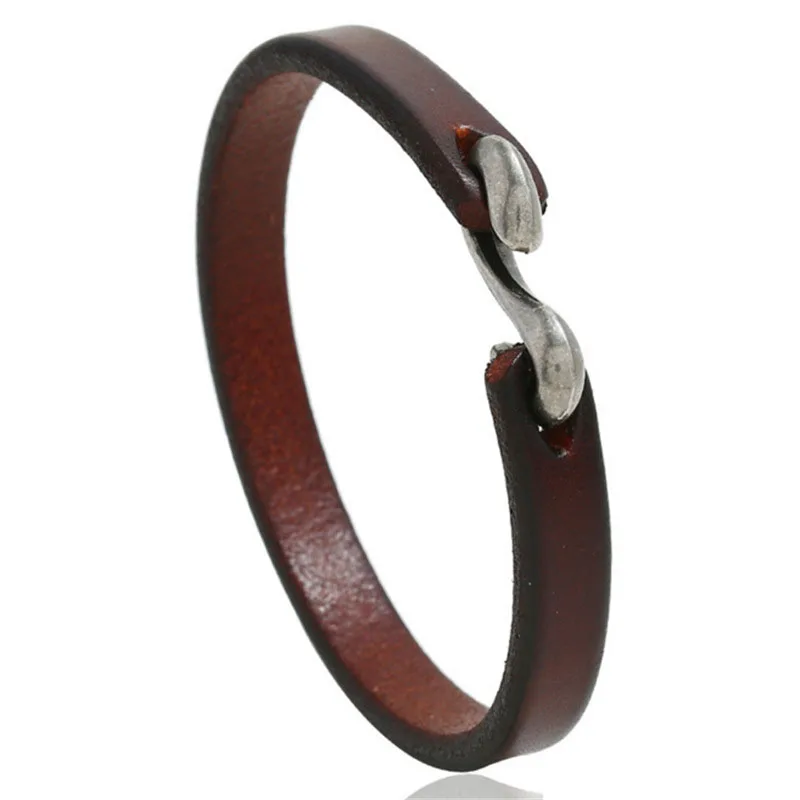 Античный простой мужской браслет из натуральной кожи 3 цвета кожаный для мужчин