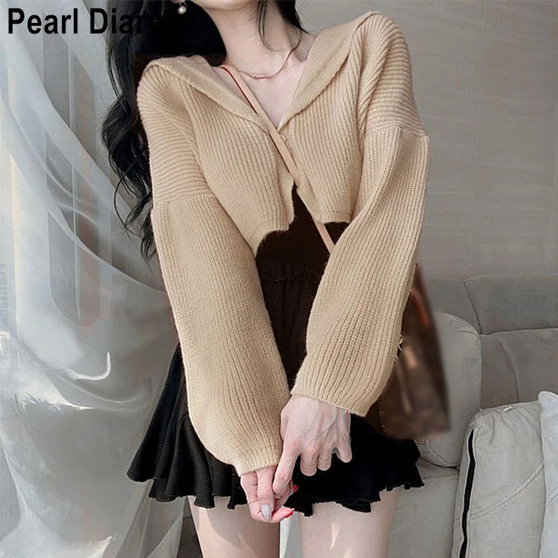 Women Spring Two Piece Set Long Sleeve Short Sweater Knit Crop Top and High Waist Mini Skirt Suits 2 Pieces Ensemble Femme |