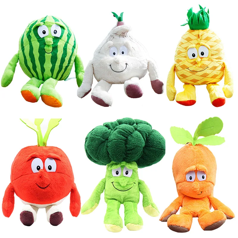 

25㎝ Vegetables Fruits Plush Toys Cute Watermelon Garlic Pineapple Banana Soft Stuffed Elf Plushie Doll for Kids Best Gifts
