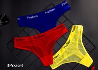 3 pcsset womens panties sex appeal transparent net gauze sports printed letters low waist womens thong lingeria