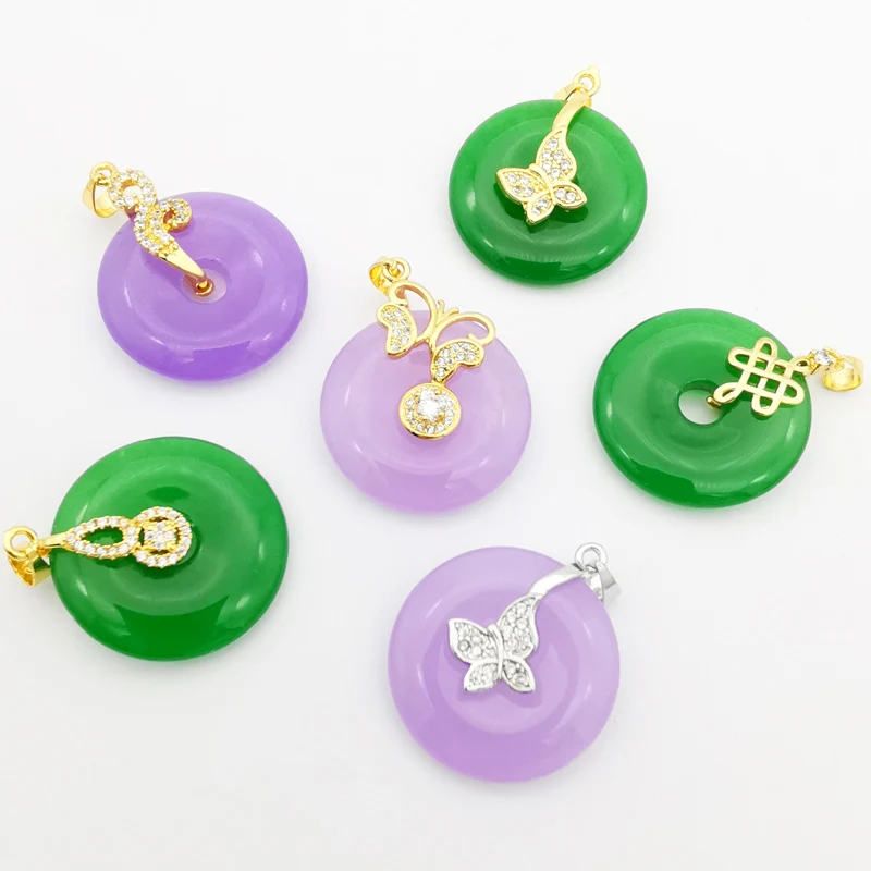 Стильный 25x25 мм зеленый фиолетовый Пончик Нефритовый камень инкрустированный